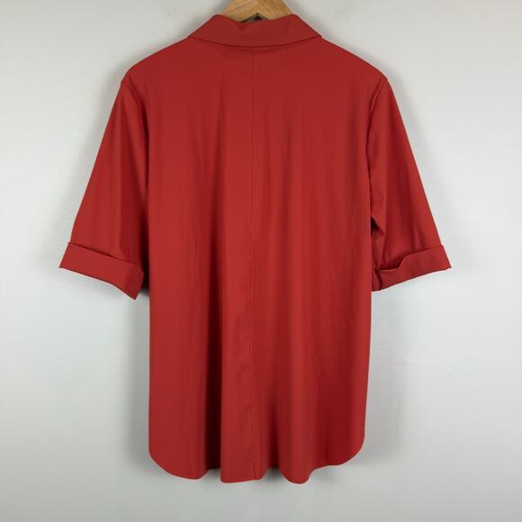 lyssé Button Front Shirt Women's Large Spicy Orange Short Sleeve Blouse Workwear - Picture 2 of 8
